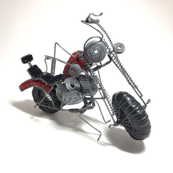 Handmade Seed Bead Beaded Wire Motorcycle Sculpture Folk Art Decor Gift - Picture 10 of 10